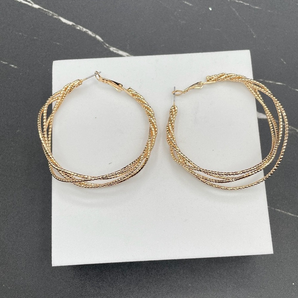 Contemporary Gold-Tone Textured Coral Snake Wire Basket Weave Hoop Earrings